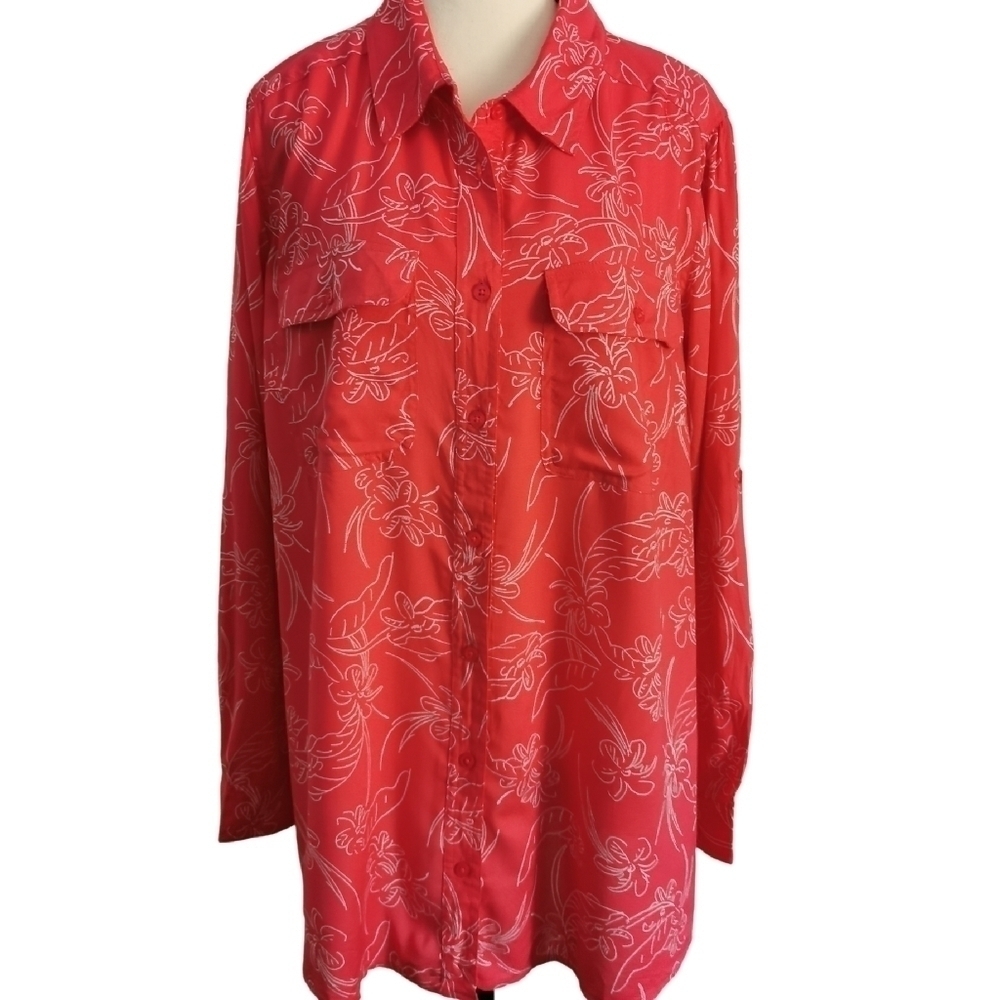 NWT Woman Within Blouse in Red/White Tropical Print - Sz 18-20 Open To Offers